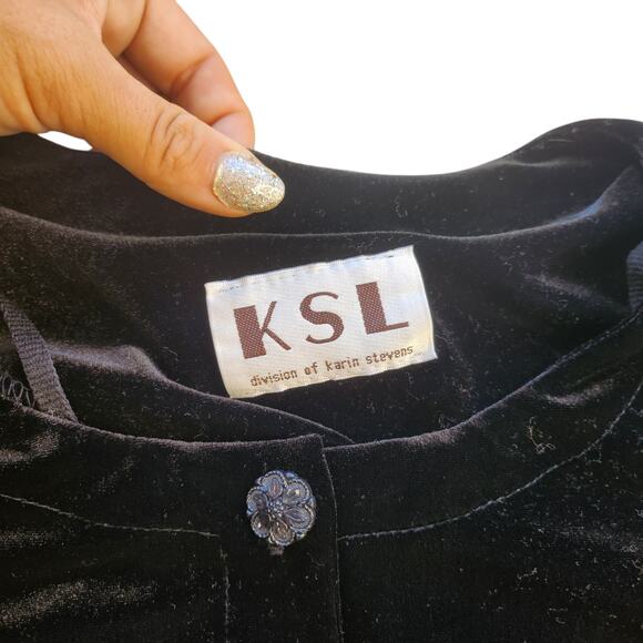 Vintage Velour Cardigan Womens Medium Small Black Long Sleeve Shiny Button Up - Picture 12 of 12